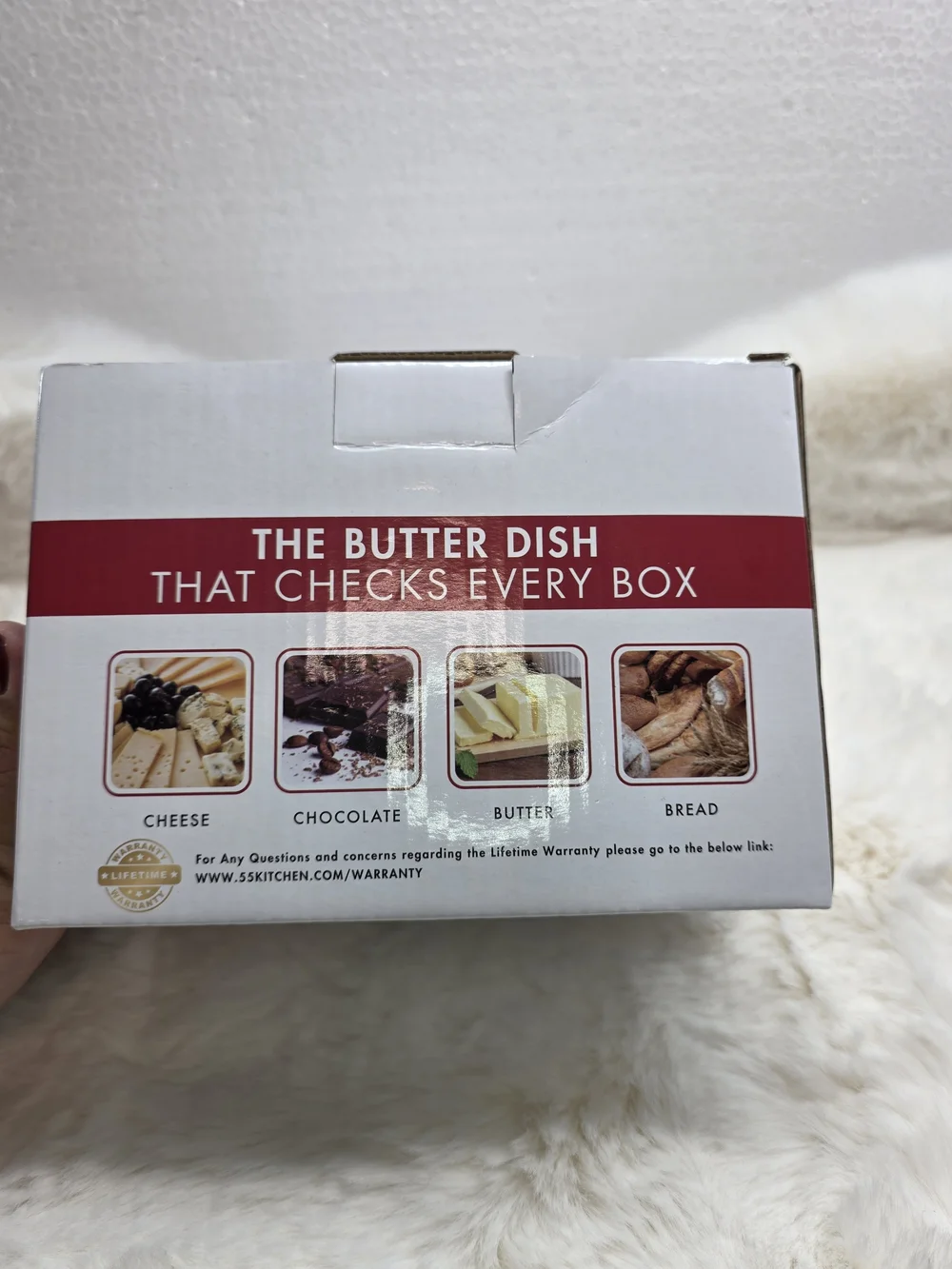 White Ceramic Butter Dish with Bamboo Lid and Spreader